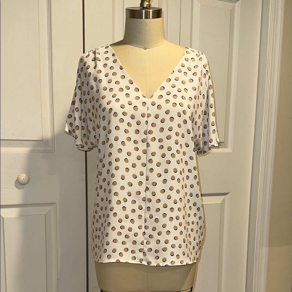 Ann Taylor Dots Short Sleeve Silk Blouse